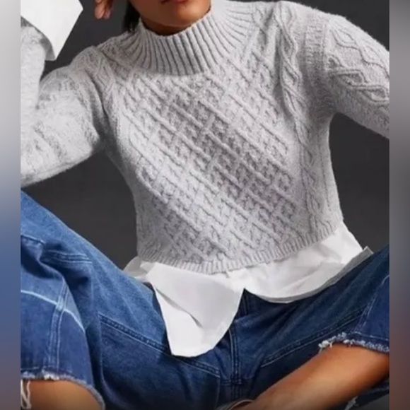 Anthropologie Maeve Women's Cable-Knit Layered Sweater - Picture 2 of 11